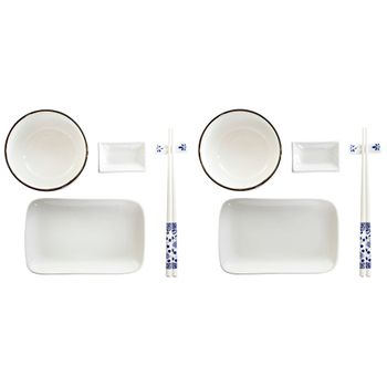 Set De Sushi Dkd Home Decor Bambú Porcelana (33,5 X 34,5 X 9 Cm)