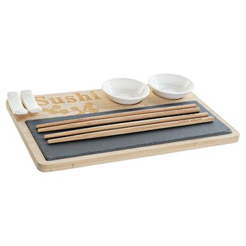 Set De Sushi Dkd Home Decor Bambú Pizarra (9 Pcs) (28,5 X 18,5 X 2,6 Cm)