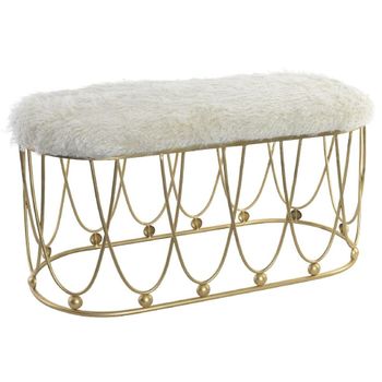 Banqueta Dkd Home Decor Dorado Metal Poliéster Terciopelo Blanco (91 X 40 X 46 Cm)