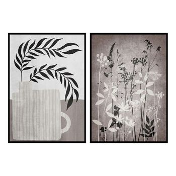 Cuadro Dkd Home Decor Hojas (2 Pcs) (53 X 4.5 X 73 Cm)