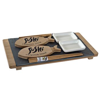 Set De Sushi Dkd Home Decor Cerámica Pizarra Bambú (9 Pcs)