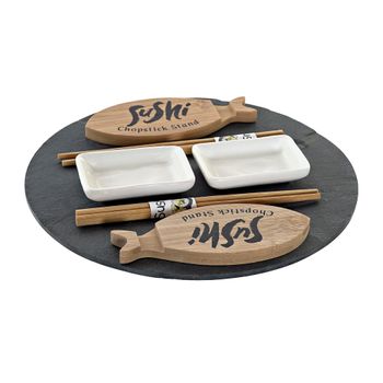 Set De Sushi Dkd Home Decor Cerámica Pizarra Bambú (9 Pcs)