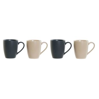 Juego De Tazas Dkd Home Decor Beige Madera De Caucho Gres Gris Oscuro (300 Ml) (4 Pcs)