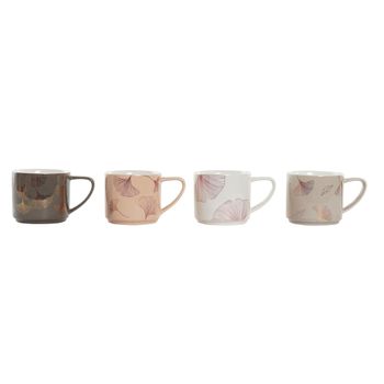 Juego De 4 Tazas Mug Dkd Home Decor Gris Beige Rosa Metal Blanco Moderno (330 Ml)