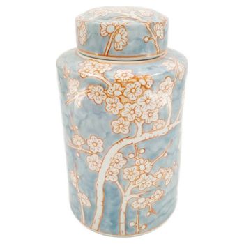 Jarrón Dkd Home Decor Porcelana Azul Naranja Oriental (18 X 18 X 30 Cm)