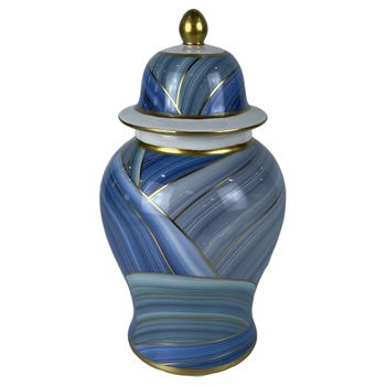 Jarrón Dkd Home Decor Porcelana Azul Moderno (17 X 17 X 31 Cm)