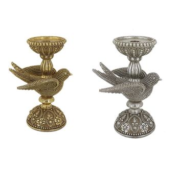 Candelabro Dkd Home Decor Plateado Dorado Resina Pájaro (16.6 X 11.6 X 24.5 Cm) (2 Pcs)