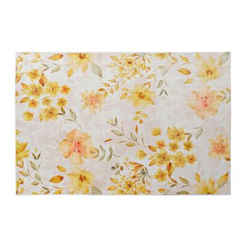 Alfombra Dkd Home Decor Amarillo Blanco Poliéster Algodón Flores (120 X 180 X 0.5 Cm)