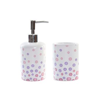 Set De Baño Dkd Home Decor Blanco Abs Dolomita A Topos (7 X 7 X 17,5 Cm) (2 Piezas)