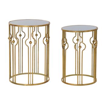 Mesa Auxiliar Dkd Home Decor Espejo Negro Metal Cobrizo Claro (39 X 39 X 55 Cm) (2 Pcs)