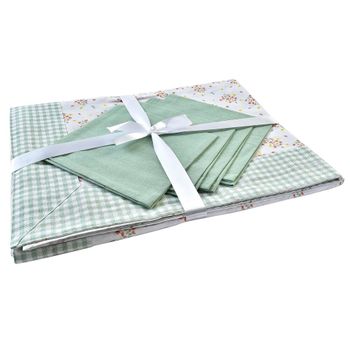 Set De Mantelería Dkd Home Decor Flores Poliéster Algodón Verde (150 X 150 X 0,5 Cm)