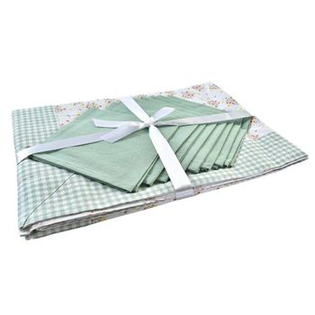 Set De Mantelería Dkd Home Decor Flores Poliéster Algodón Verde (150 X 250 X 0,5 Cm)