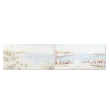 Cuadro Dkd Home Decor Playa Mediterráneo (140 X 3,7 X 70 Cm) (2 Unidades)