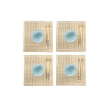 Set De Sushi Dkd Home Decor Azul Blanco Bambú Gres (14,5 X 14,5 X 31 Cm)