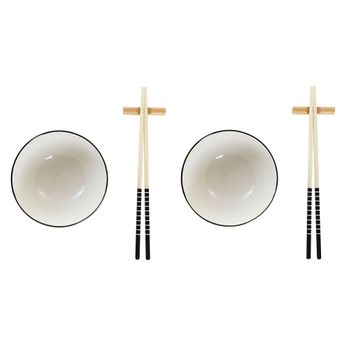 Set De Sushi Dkd Home Decor Negro Blanco Bambú Gres (30 X 21 X 3 Cm)