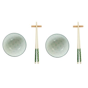 Set De Sushi Dkd Home Decor Blanco Verde Bambú Gres (30 X 21 X 7 Cm)