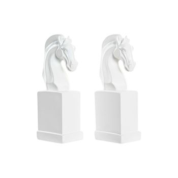 Sujetalibros Dkd Home Decor Blanco Ajedrez Caballo Resina (10 X 7 X 24 Cm)