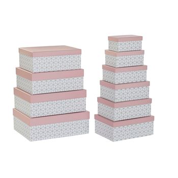 Set De Cajas Organizadoras Apilables Dkd Home Decor Rosa Claro Cartón