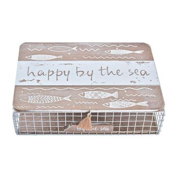 Caja Decorativa Dkd Home Decor Metal Madera Blanco (24 X 16 X 6 Cm)