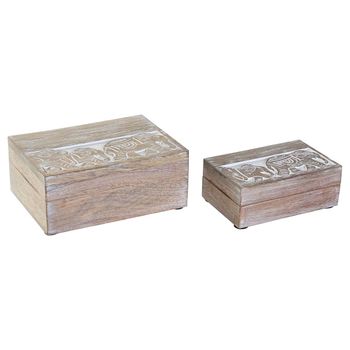 Juego De Cajas Decorativas Dkd Home Decor Elefante Madera De Mango (18 X 13 X 8 Cm)