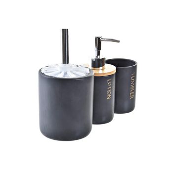 Set De Baño Dkd Home Decor Natural Negro Bambú Dolomita (10,2 X 10,2 X 37,5 Cm) (3 Pcs)