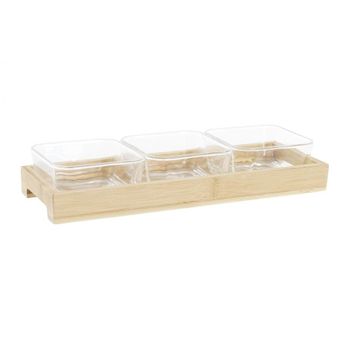 Bandeja Aperitivo Cristal/bambu Set 4 Pzs Marca Item