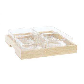 Bandeja Aperitivo Cristal/bambu Set 5 Pzs Marca Item