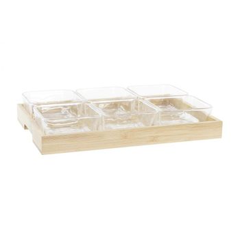 Bandeja Aperitivo Cristal/bambu Set 7 Pzs Marca Item