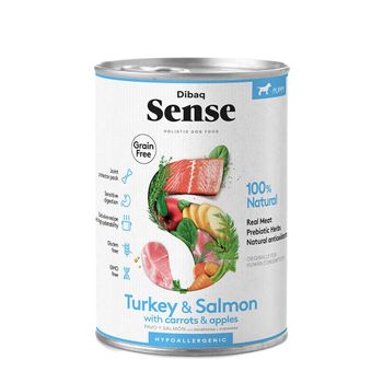 Dibaq Sense Grain Free Salmon & Pavo (puppy) Lata Humedo Perro 380gr