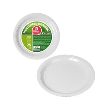 Pack Con 25 Unid. Platos Blancos Cartón Ø20cm Best Products Green