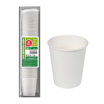 Pack Con 50 Unid. Vasos Cartón Blancos 200cc Best Products Green