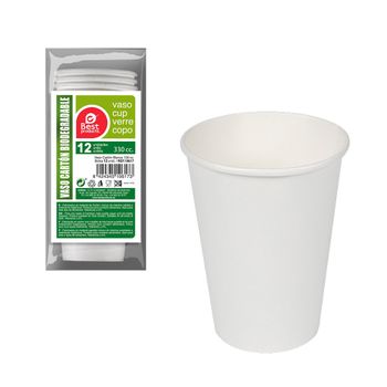 Pack Con 12 Unid. Vasos Cartón Blancos 330cc Best Products Green