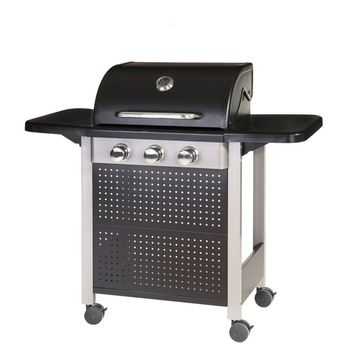 Barbacoa De Gas Birgitt Con 3 Quemadores De Acero Negra De 52x126x110 Cm