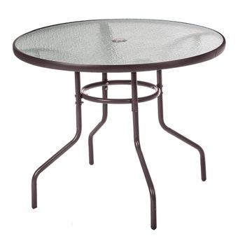 Mesa De Jardín Redonda Classic De Hierro Y Cristal Taupe Deø 90x72 Cm