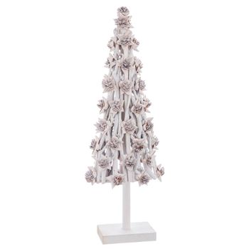 Árbol De Navidad Triángulo De Troncos De Madera Y Piñas Blanco De 40x20x105 Cm