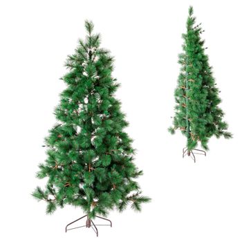 Medio Árbol De Navidad Artificial De Pared Con 381 Ramas Verde De Fibra Plástica De 180 Cm