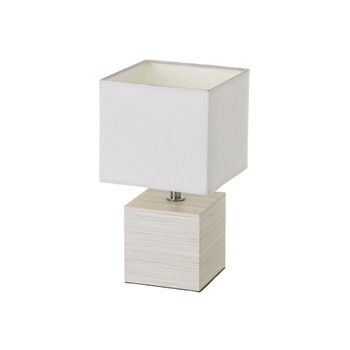 Lámpara De Mesita De Noche Nórdica De Madera Y Lino Beige De 26x14x14 Cm