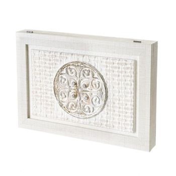 Cuadro Cubrecontador Blanco Pintado Con Mandala Sobre Lienzo Para Cajas Eléctricas De 46x31 Cm