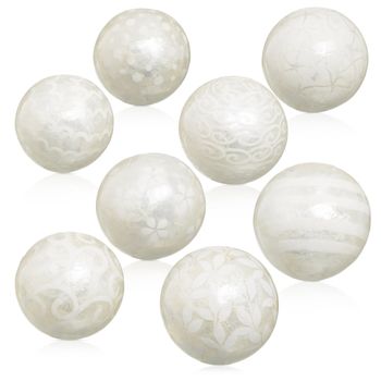 Set De 8 Bolas Decorativas De Nácar Capiz Blanco De Ø 10 Cm