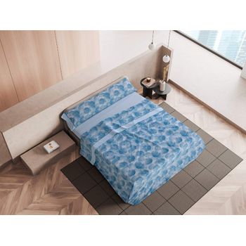 Juego De Sábanas 3 Piezas Estampado Mora Modelo M90 Cama 135 Cm Azul