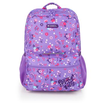 Mochila Adaptable A Carro Gabol Violet Con Flores Y Resistente Al Agua