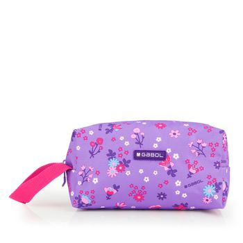 Estuche Neceser Gabol Violet Con Flores Y Resistente Al Agua