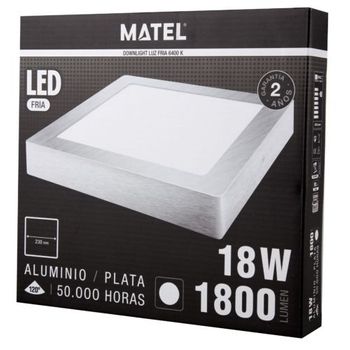 Dowlight Led 18w. Superficie Cuadrado Plata Fria