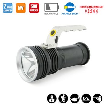 Linterna Led Recargable Aluminio 500lm 5w Con Asa Ergonómica