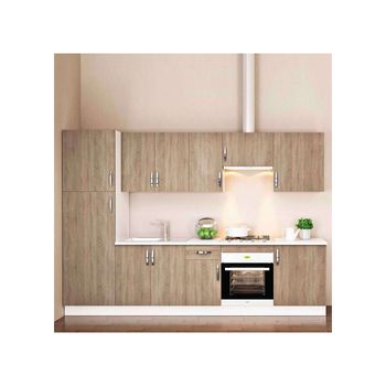 Cocina Completa 3 Metros(ancho) Color Roble Kit-kit , Opción - Con Zócalo Y Encimera