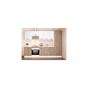 Cocina completa - 180 cm - 6 compartimentos - Blanco y roble - TRATTORIA