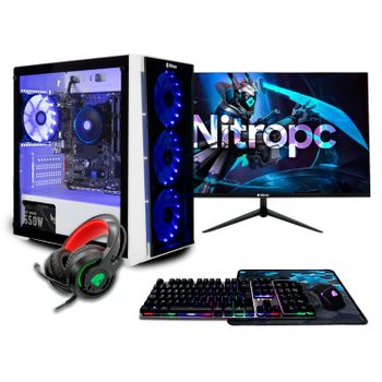 Pc Gaming Completo Nitropc Pack Bronze - Amd Ryzen 5 Pro 4650g, Ram 16gb, M2 1tb, Monitor 22" + Accesorios, Windows 11 Activado, Adaptador Wifi Usb