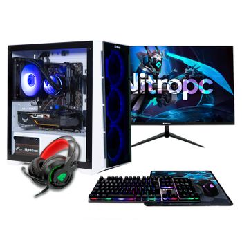 Pc Gaming Completo Nitropc Pack Silver Plus - Intel I5 12400, Rtx 3050 6gb, Ram 16gb, M2 1tb, Monitor 24" + Accesorios, Windows 11 Activado, Adaptador Wifi Usb