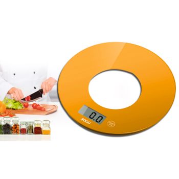 Balanza De Cocina - Redonda - Cristal - 5kg - Naranja