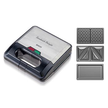 Sandwichera 3 en 1, 1200W Gofrera, Grill Sandwichera Plancha con  Interruptor de Seguridad, 3 Placas Antiadherentes y Extraíbles, Control de  Temperatura de 5 Velocidades y Manija Cold Touch : .es: Hogar y cocina